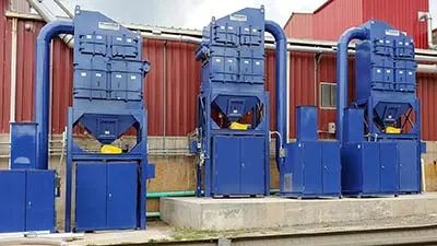Cartridge Dust Collectors High efficiency Cartridge Dust Collectors for brick and terra cotta manufacturing facility to exhaust mills and protect employees from exposure to crystalline silica dust