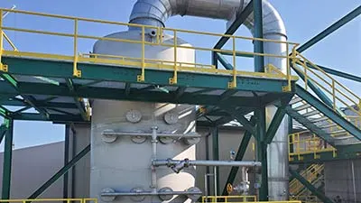 Quench Tower 53,000 ACFM Quench Spray Tower system to provide temperature reduction and control of hot process gasses and capture ammonia and particulate.